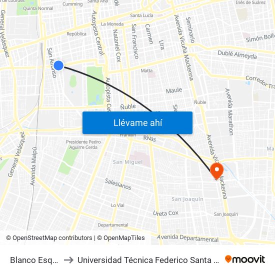 Blanco Esq. Bascuñán to Universidad Técnica Federico Santa María, Campus San Joaquín map