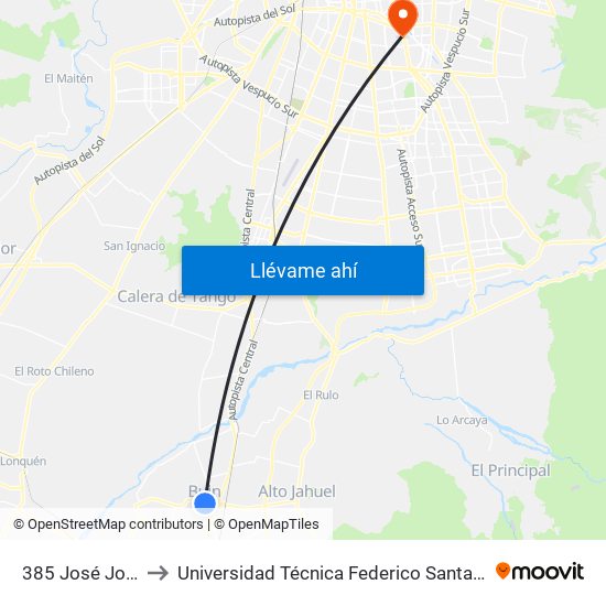 385 José Joaquín Pérez to Universidad Técnica Federico Santa María, Campus San Joaquín map