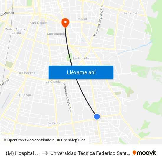 (M) Hospital Sótero Del Río to Universidad Técnica Federico Santa María, Campus San Joaquín map