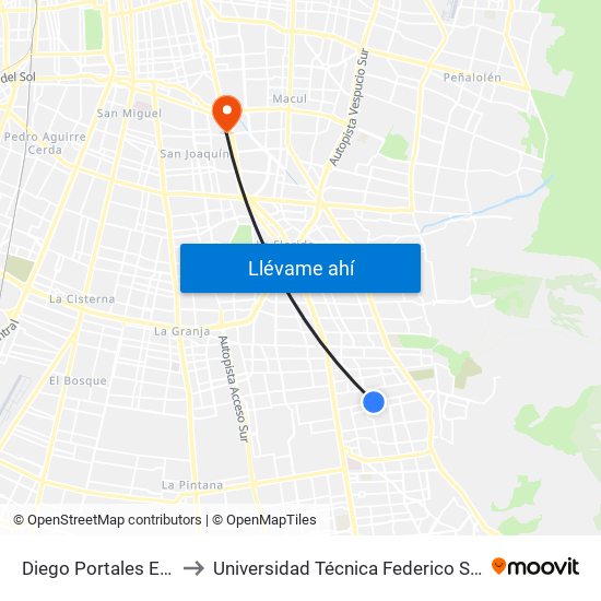Diego Portales Esq. Josefa Portales to Universidad Técnica Federico Santa María, Campus San Joaquín map