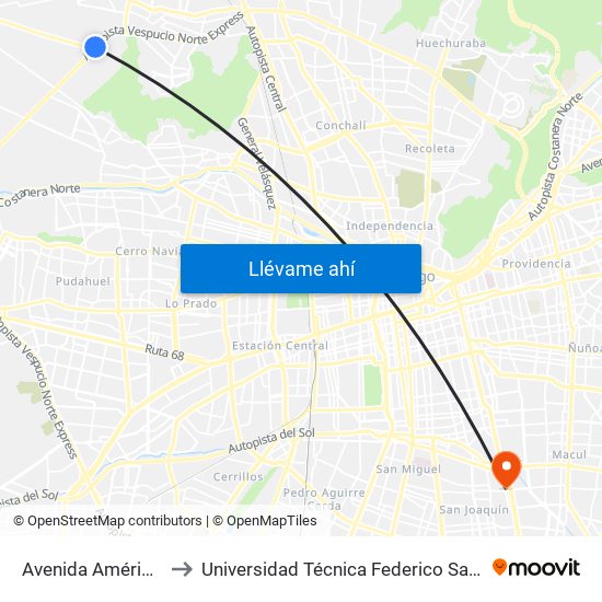 Avenida Américo Vespucio, 611 to Universidad Técnica Federico Santa María, Campus San Joaquín map