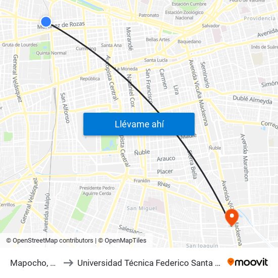 Mapocho, 3410-3466 to Universidad Técnica Federico Santa María, Campus San Joaquín map