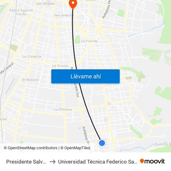 Presidente Salvador Allende, 044 to Universidad Técnica Federico Santa María, Campus San Joaquín map