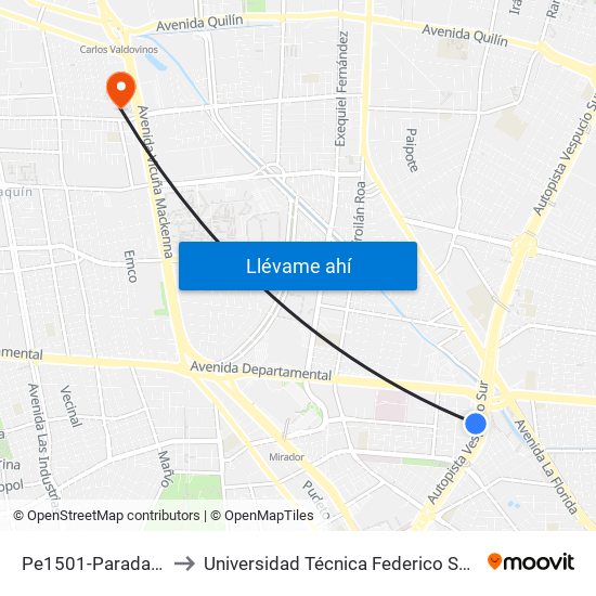 Pe1501-Parada / Lider (M) Macul to Universidad Técnica Federico Santa María, Campus San Joaquín map