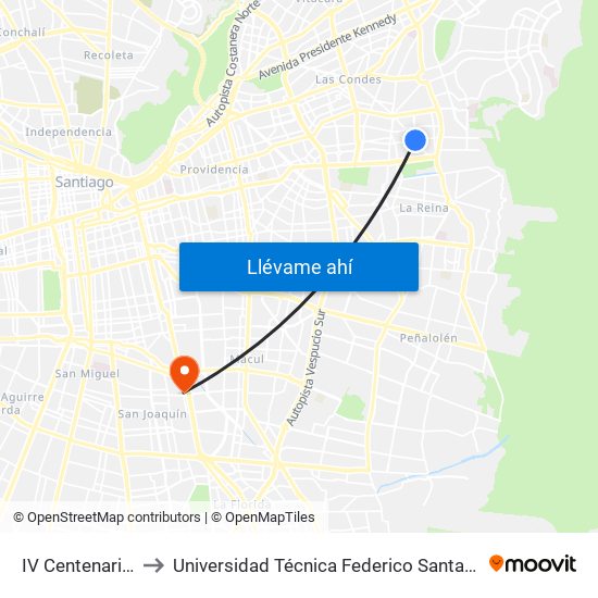 IV Centenario / Fleming to Universidad Técnica Federico Santa María, Campus San Joaquín map