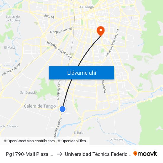 Pg1790-Mall Plaza Sur / Esq. Avenida Portales to Universidad Técnica Federico Santa María, Campus San Joaquín map