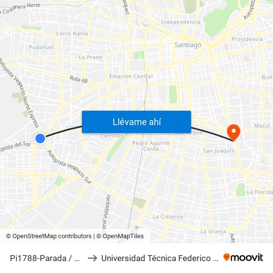 Pi1788-Parada / Est. Intermodal Del Sol to Universidad Técnica Federico Santa María, Campus San Joaquín map