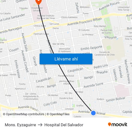 Mons. Eyzaguirre to Hospital Del Salvador map