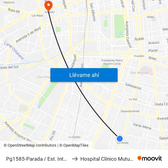 Pg1585-Parada / Est. Intermodal Lo Ovalle to Hospital Clínico Mutual De Seguridad map