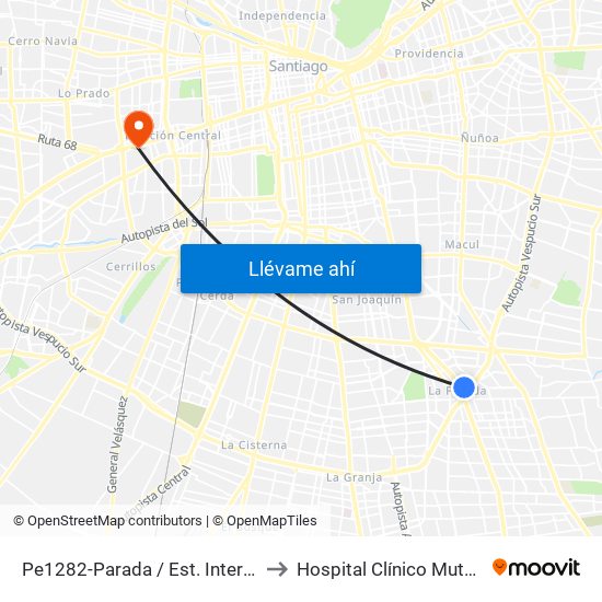 Pe1282-Parada / Est. Intermodal De La Florida to Hospital Clínico Mutual De Seguridad map