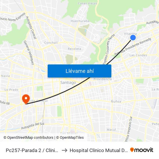 Pc257-Parada 2 / Clínica Alemana to Hospital Clínico Mutual De Seguridad map