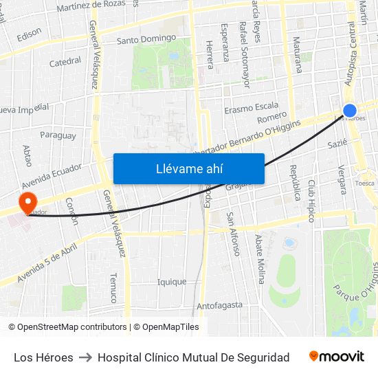 Los Héroes to Hospital Clínico Mutual De Seguridad map