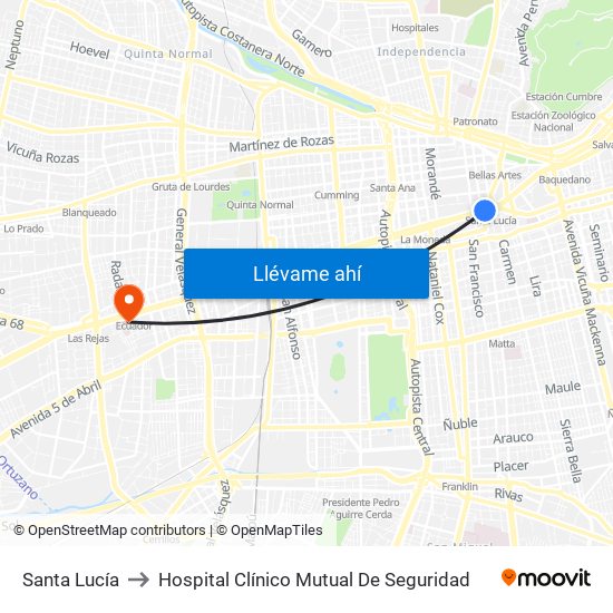 Santa Lucía to Hospital Clínico Mutual De Seguridad map