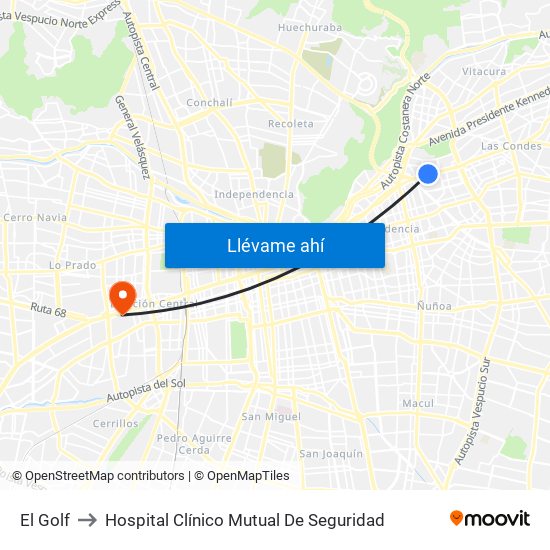 El Golf to Hospital Clínico Mutual De Seguridad map