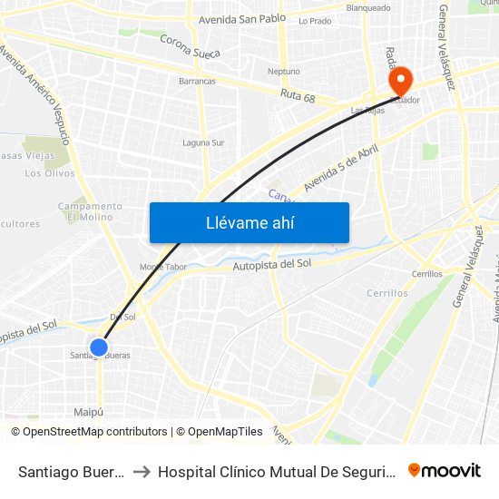 Santiago Bueras to Hospital Clínico Mutual De Seguridad map