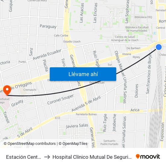 Estación Central to Hospital Clínico Mutual De Seguridad map