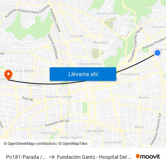 Pc181-Parada / Omnium to Fundación Gantz - Hospital Del Niño Con Fisura map