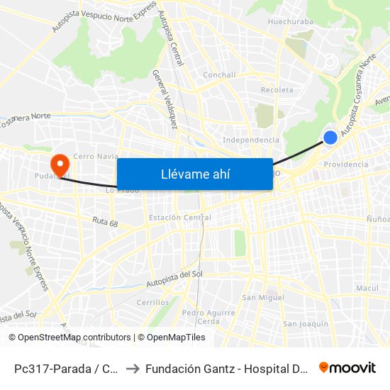 Pc317-Parada / Clínica Indisa to Fundación Gantz - Hospital Del Niño Con Fisura map