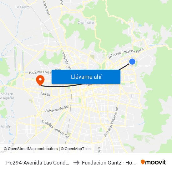 Pc294-Avenida Las Condes / Esq. Av. Padre H. Central to Fundación Gantz - Hospital Del Niño Con Fisura map