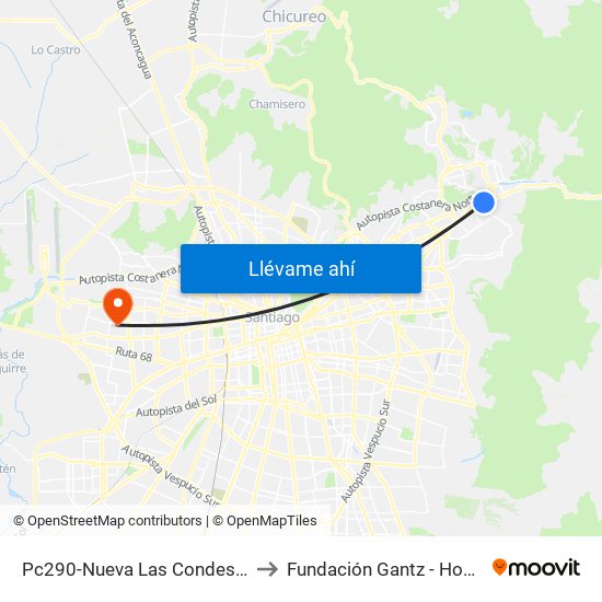 Pc290-Nueva Las Condes / Esq. Sn. Francisco De Asís to Fundación Gantz - Hospital Del Niño Con Fisura map
