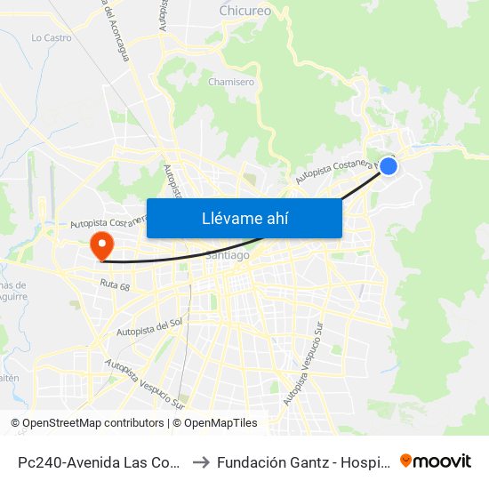 Pc240-Avenida Las Condes / Esq. Pamplona to Fundación Gantz - Hospital Del Niño Con Fisura map