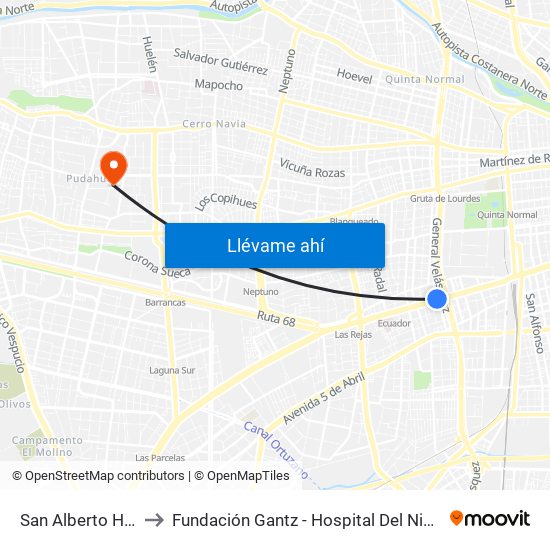 San Alberto Hurtado to Fundación Gantz - Hospital Del Niño Con Fisura map