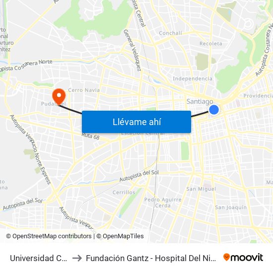 Universidad Católica to Fundación Gantz - Hospital Del Niño Con Fisura map