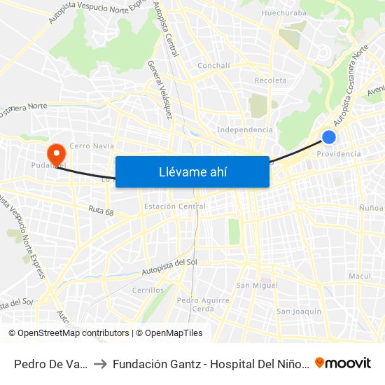 Pedro De Valdivia to Fundación Gantz - Hospital Del Niño Con Fisura map