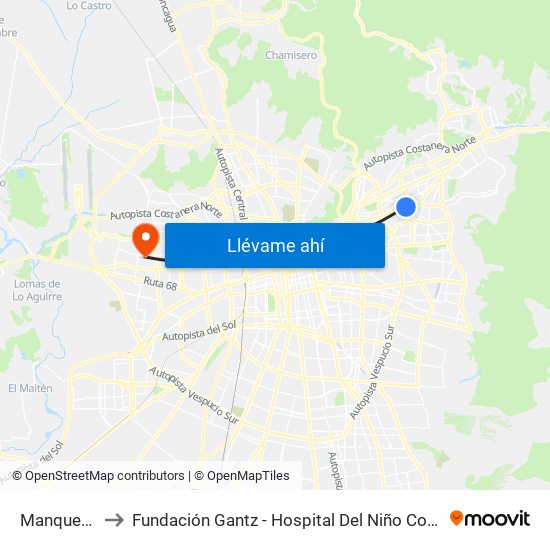 Manquehue to Fundación Gantz - Hospital Del Niño Con Fisura map