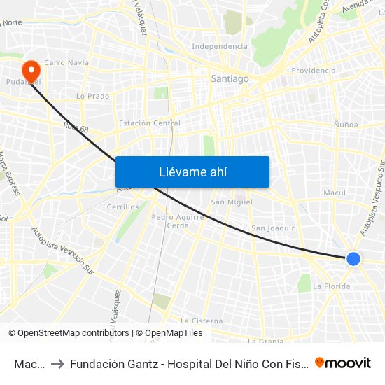 Macul to Fundación Gantz - Hospital Del Niño Con Fisura map