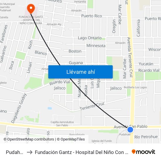 Pudahuel to Fundación Gantz - Hospital Del Niño Con Fisura map