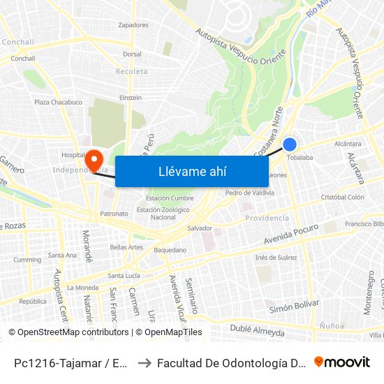Pc1216-Tajamar / Esq. Avenida Vitacura to Facultad De Odontología De La Universidad De Chile map