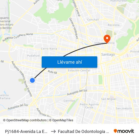 Pj1684-Avenida La Estrella / Esq. Lebreles to Facultad De Odontología De La Universidad De Chile map
