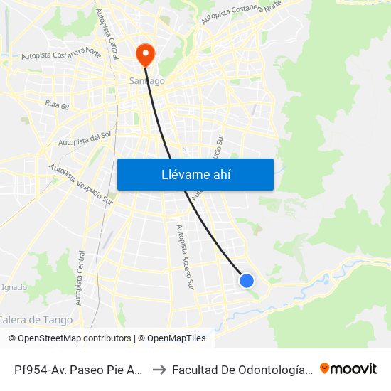 Pf954-Av. Paseo Pie Andino / Esq. Cerro Paranal to Facultad De Odontología De La Universidad De Chile map