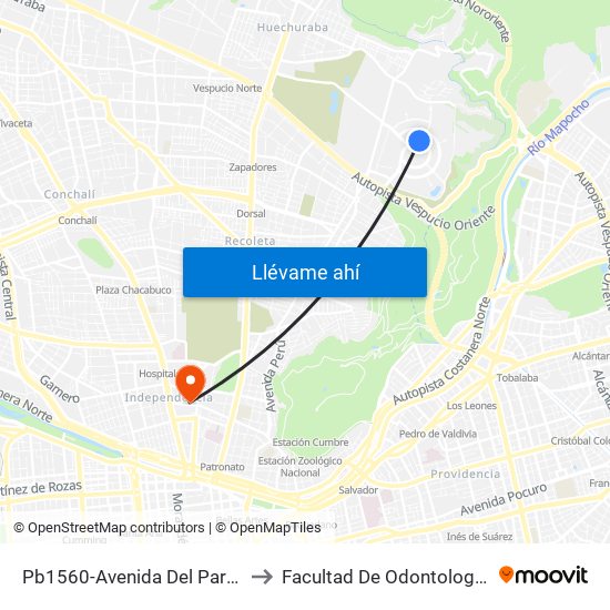 Pb1560-Avenida Del Parque / Esq. Avenida Del Cóndor to Facultad De Odontología De La Universidad De Chile map