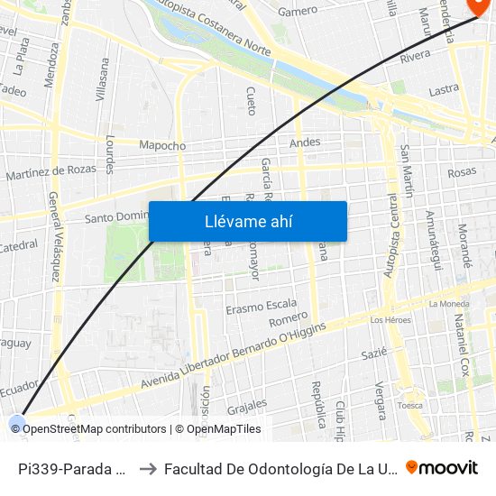 Pi339-Parada 3 / Concón to Facultad De Odontología De La Universidad De Chile map