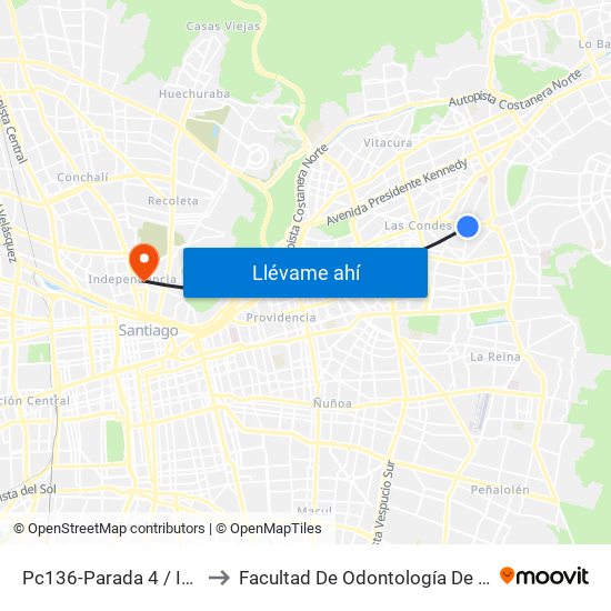 Pc136-Parada 4 / Inacap Apoquindo to Facultad De Odontología De La Universidad De Chile map