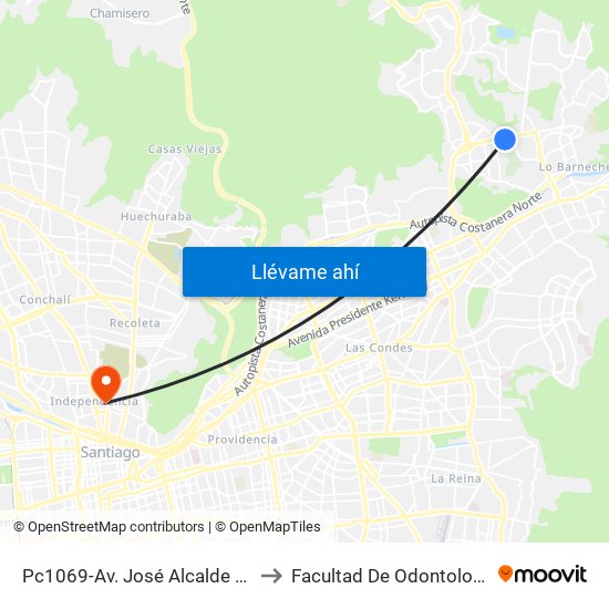 Pc1069-Av. José Alcalde Délano / Esq. Camino De La Fragua to Facultad De Odontología De La Universidad De Chile map