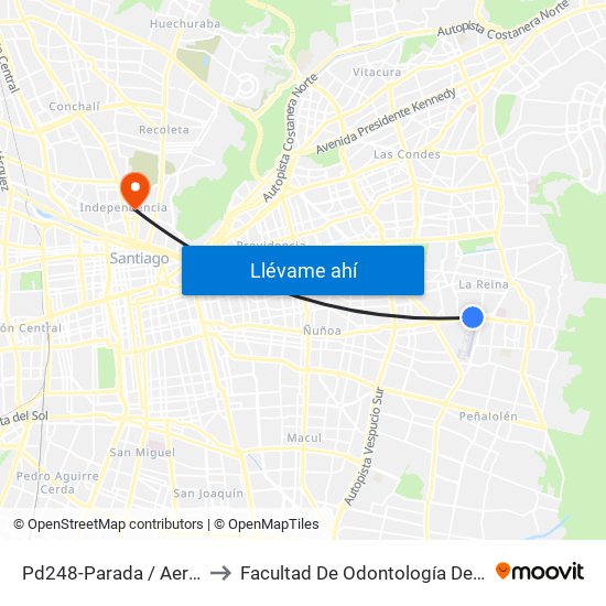 Pd248-Parada / Aeródromo Tobalaba to Facultad De Odontología De La Universidad De Chile map