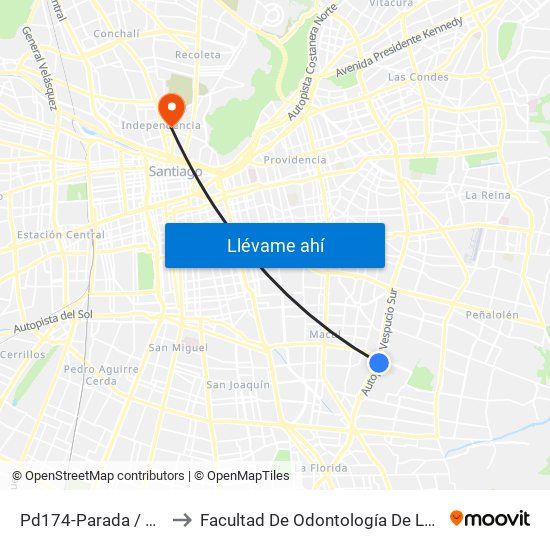 Pd174-Parada / Rotonda Quilín to Facultad De Odontología De La Universidad De Chile map