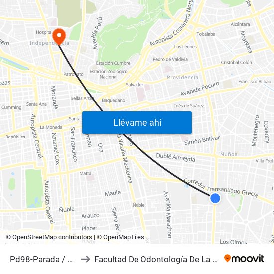 Pd98-Parada / Utem Macul to Facultad De Odontología De La Universidad De Chile map