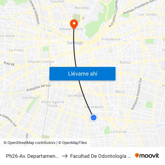 Ph26-Av. Departamental / Esq. Pintor Murillo to Facultad De Odontología De La Universidad De Chile map