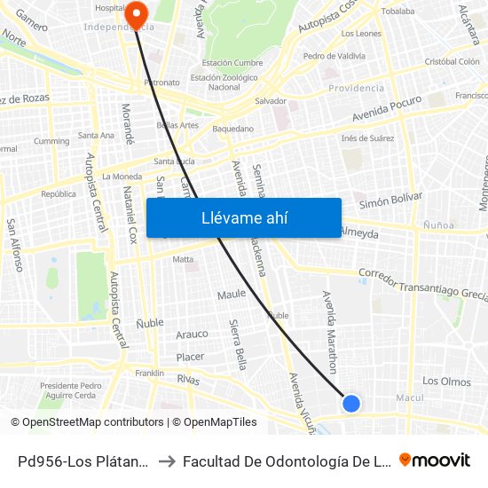 Pd956-Los Plátanos / Esq. Urizar to Facultad De Odontología De La Universidad De Chile map