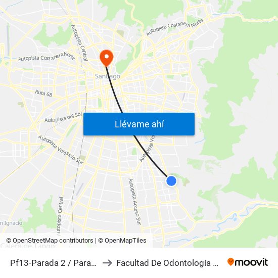 Pf13-Parada 2 / Paradero 23 Av. La Florida to Facultad De Odontología De La Universidad De Chile map