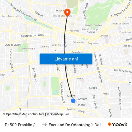 Pa509-Franklin / Esq. San Diego to Facultad De Odontología De La Universidad De Chile map