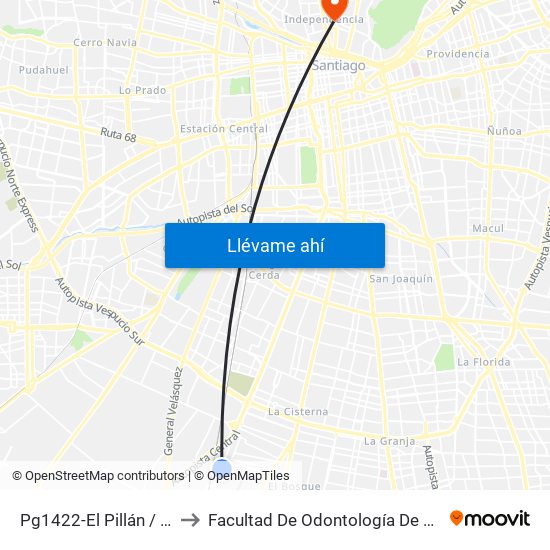 Pg1422-El Pillán / Esq. Ochagavía to Facultad De Odontología De La Universidad De Chile map