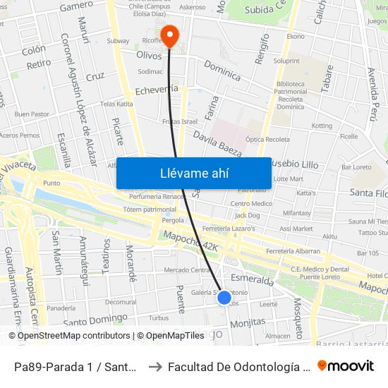 Pa89-Parada 1 / Santo Domingo - San Antonio to Facultad De Odontología De La Universidad De Chile map