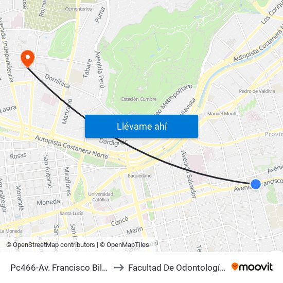 Pc466-Av. Francisco Bilbao / Esq. Av. Antonio Varas to Facultad De Odontología De La Universidad De Chile map