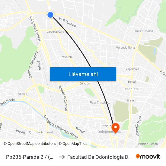 Pb236-Parada 2 / (M) Los Libertadores to Facultad De Odontología De La Universidad De Chile map