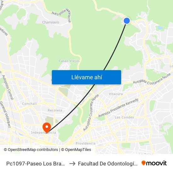 Pc1097-Paseo Los Bravos / Esq. Paseo Entrevalles to Facultad De Odontología De La Universidad De Chile map